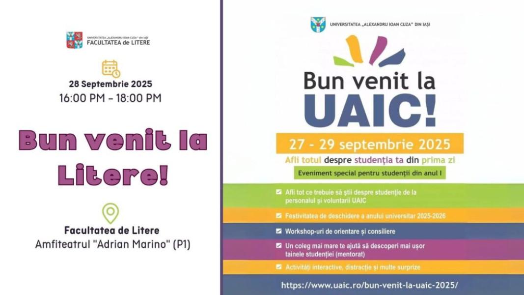 UAIC Iași organizează evenimentul „Bun venit la UAIC” pentru studenții din anul întâi